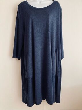 Woolx Blue Rissa Merino Wool Blend Easy A Line Dress w Pockets, Sz XL